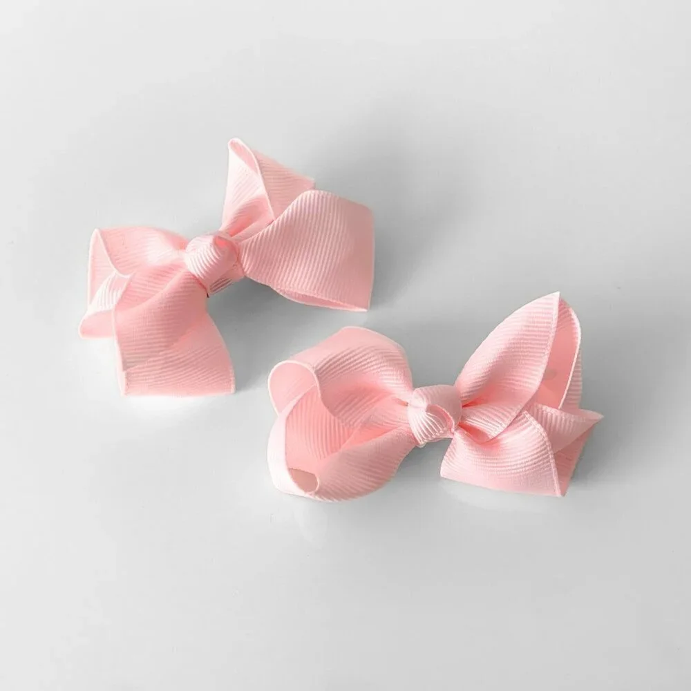 Set of 2 Pretty Girls Hair Bows Grosgrain Ribbon Clips Hair Accessories LT Pink